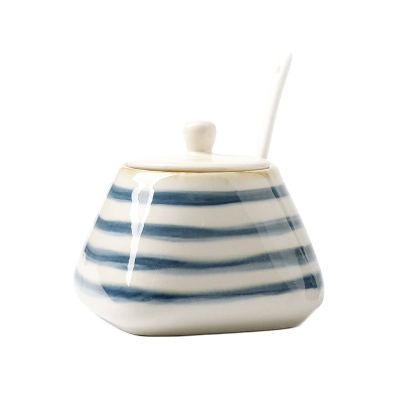 [Australia - AusPower] - CHOOLD Vintage Hand-Painted Ceramic Spice Jar with Lid Spoon Seasoning Box Condiment Pots Spice Racks for Kitchen Restaurant Housewarming Gift Stripe 