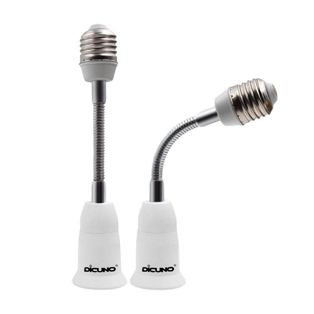 [Australia - AusPower] - DiCUNO E26 15.5CM/5.5 Inch Extension Socket Extender Adapter, E26 to E26 Flexible Extension, All-Directional Adjustable Standard Medium Light Bulb Socket Converter (2-Pack) 2 