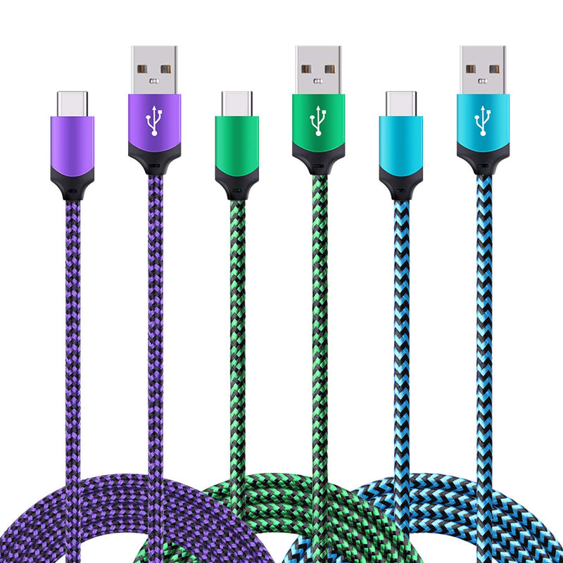 [Australia - AusPower] - OrSunday USB Type C Charger Cable Fast Charging Cord Compatible with Google Pixel 3a, 3a XL, 3 XL, Pixel 3, Pixel 2 XL, Pixel 2, Pixel C, Samsung Galaxy S10 S9 S8 (Blue/Green/Purple, 6 feet, 3 Pack) 