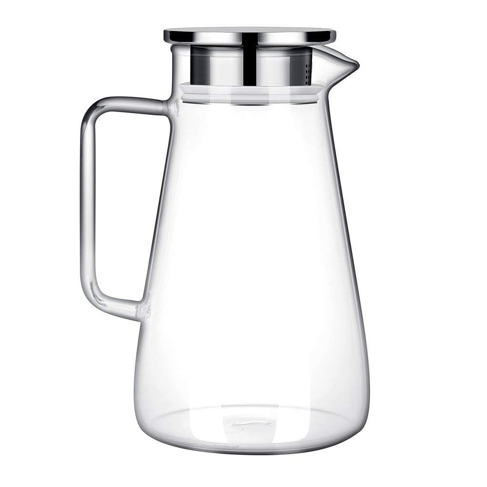 [Australia - AusPower] - 52 Ounces Borosilicate Glass Pitcher with Handle - Heat Resistant Water Carafe with Stainless Steel Lid - Large Beverage Pitcher for Homemade Juice and Iced Tea 