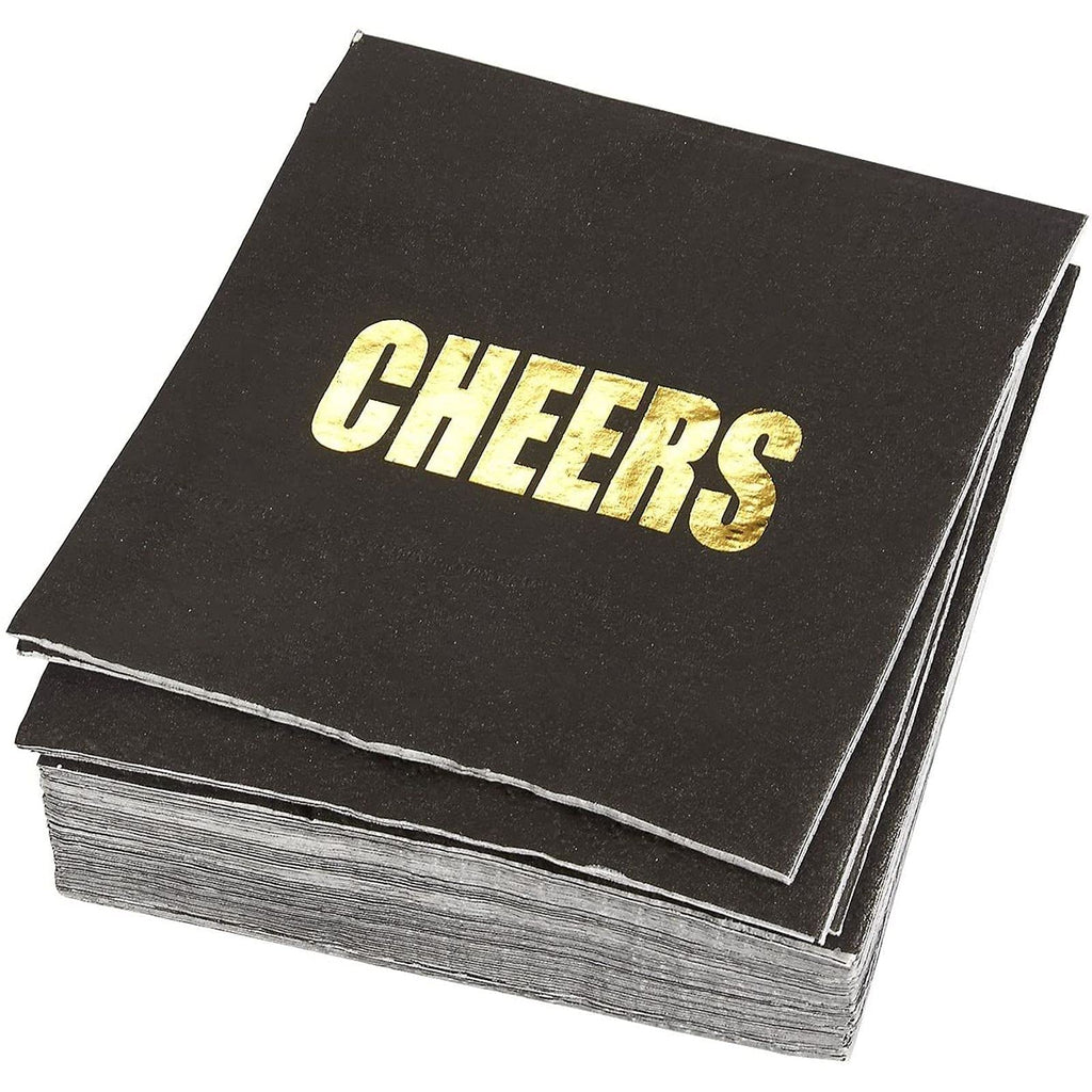 [Australia - AusPower] - Cheers Party Supplies, Black Paper Napkins (5 x 5 In, Gold Foil, 50 Pack) 