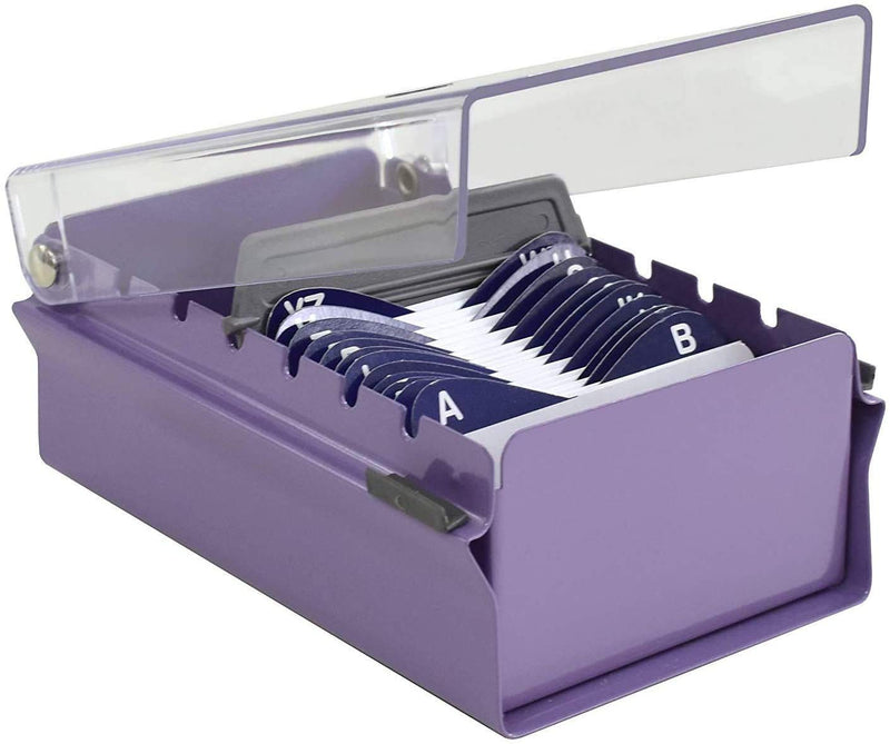 [Australia - AusPower] - Acrimet Index Business Card Size File Holder Organizer Metal Base Heavy Duty (AZ Index Cards and Divider Included) (Purple Color with Clear Crystal Plastic Lid Cover) 