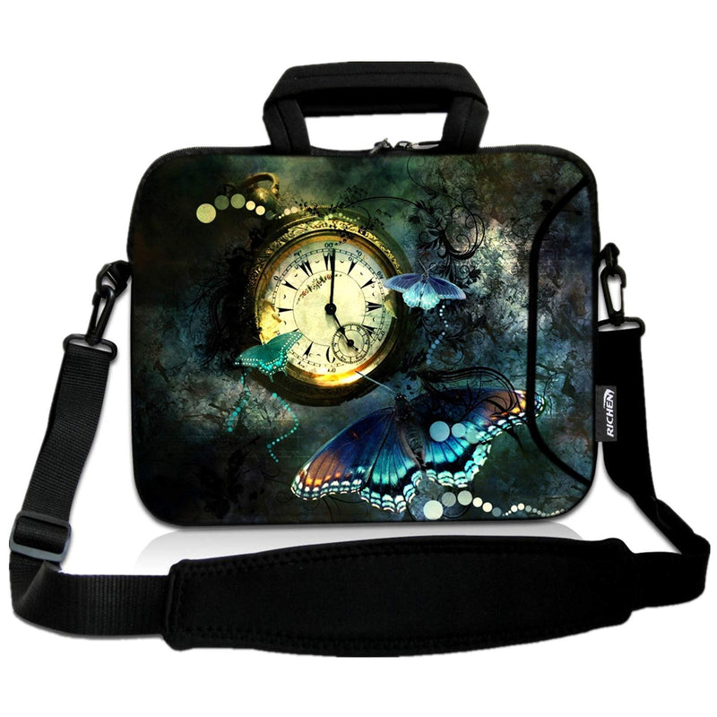 [Australia - AusPower] - RICHEN 11 11.6 12 12.5 13 inches Case Laptop/Chromebook/Ultrabook/Notebook PC Messenger Bag Tablet Travel Case Neoprene Handle Sleeve with Shoulder Strap (11-13.3 inch, Clock &Butterfly) 11-13.3 inch Clock & Butterfly 