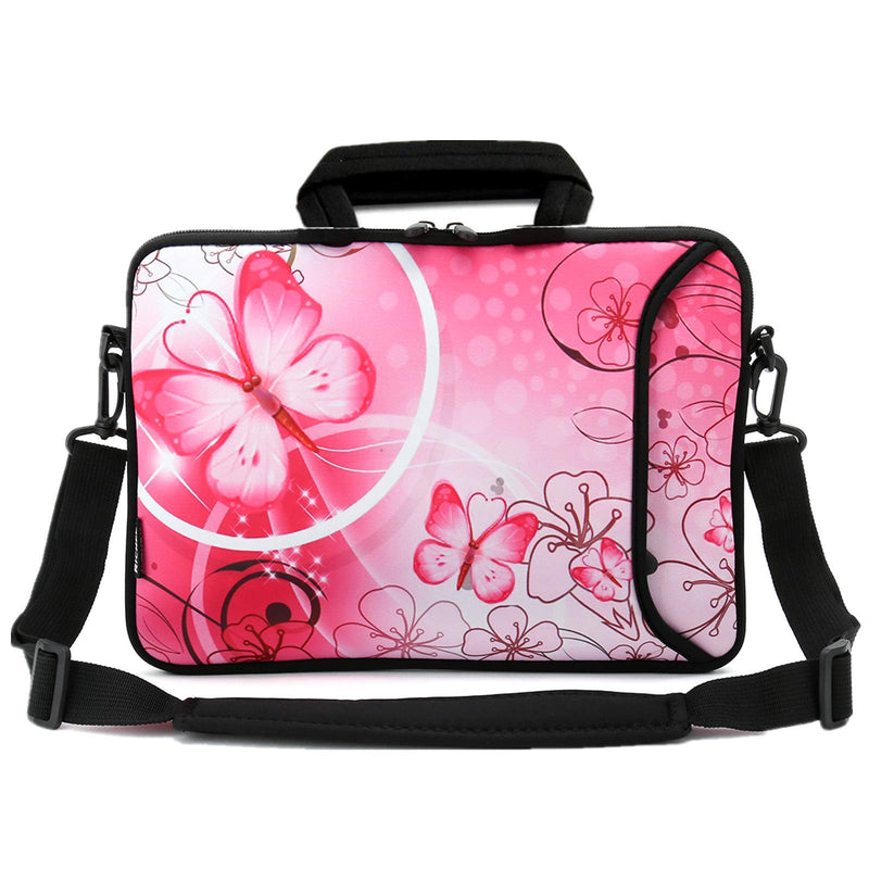 [Australia - AusPower] - RICHEN 9.7 10 10.1 10.2 inches Messenger Bag Carrying Case Sleeve with Handle Accessory Pocket Fits 7 to 10-Inch Laptops/Notebook/ebooks/Kids tablet/Pad (7-10.2 inch, Pink Butterfly) 7-10.2 inch 