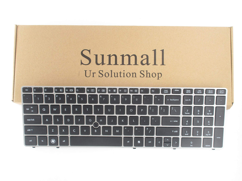 [Australia - AusPower] - SUNMALL Keyboard Replacement with Silver Frame Compatible with HP Elitebook 8560P 8570P Probook 6560B 6565B 6567B 6570B 6575B Series Keyboard with Pointer 