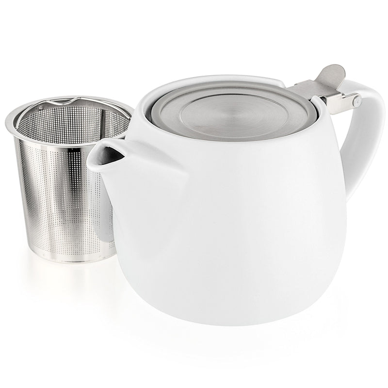 [Australia - AusPower] - Tealyra - Pluto Porcelain Small Teapot White - 18.2-ounce (1-2 cups) - Matte Finish - Stainless Steel Lid and Extra-Fine Infuser To Brew Loose Leaf Tea - 540ml 