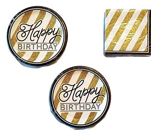 [Australia - AusPower] - BATEMEN Black and Gold Happy Birthday Party Bundle Plates (16) Napkins (18) 