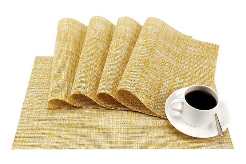[Australia - AusPower] - GEFEII PVC Woven Vinyl Non-Slip Heat-Resistant Yellow Placemats Kitchen Environmental Table Place Mats Pad Cushion Mustard Yellow Placemats for Dining Table(Yellow, 4) 