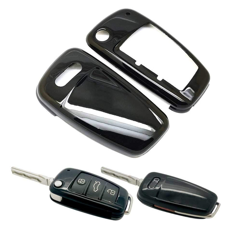 [Australia - AusPower] - carmonmon Smart Remote Keyless Entry Paint Color Shell Key Case Cover Fit for Audi A3 A4 A6 A8 TT Q7 S6 Folding Blade Key (Black) Black 