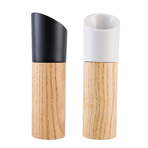 [Australia - AusPower] - 3HQ Wood Salt and Pepper Grinder Set of 2 - Wooden Salt and Pepper Shakers with Adjustable Ceramic Rotor - Pepper Mill and Salt Mill (Black and White) 