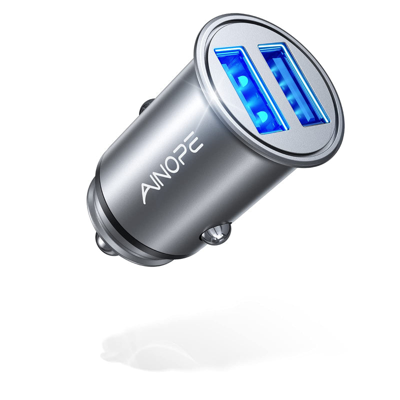 [Australia - AusPower] - Car Charger, AINOPE Smallest 4.8A All Metal Car Charger Adapter Fast Charge USB Car Charger Flush Fit Compatible with iPhone 13/12/11 pro/XR/x/7/6s, iPad Air 2/Mini 3, Samsung Note 9/S10/S9/S8-Silver Silver 