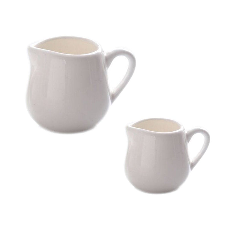 [Australia - AusPower] - CHOOLD 2pcs Mini Classic Pure White Ceramic Creamer with Handle,Small Coffee Milk Creamer Pitcher(2oz/3.4oz) (S+L (2 oz + 3.4 oz)) S+L ( 2 oz + 3.4 oz) 