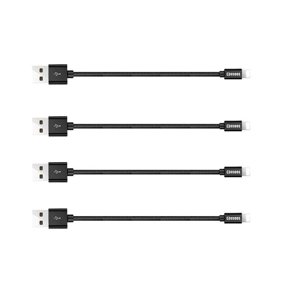 [Australia - AusPower] - 4 Short USB Cables (9in/23cm) COSOOS Nylon Braided Fast Charging Syncing Cable, Power Cords Compatible for iPhone 13,12,11,XS,XR,X,8 Plus,7,6,SE,5S,iPad Air,cMini,Airpods, Pencil,Charging Station 4-Pack 9in short black cables for lPhone 