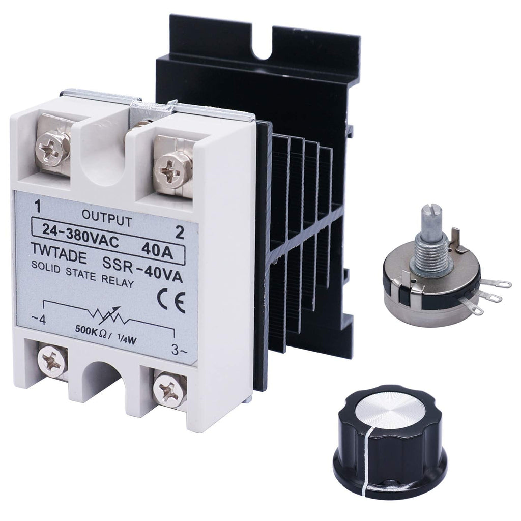 [Australia - AusPower] - TWTADE SSR-40VA 500K ohm 1/4W to 24-380VAC 40A Single Phase Solid State Relay Resistance Voltage Regulator Authorized+Heat Sink+Potentiometer+A knob 40VA 
