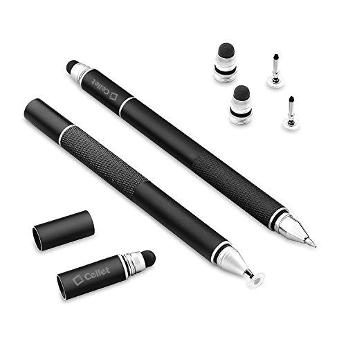 [Australia - AusPower] - Cellet 3 in 1 Universal Stylus Pen (Precision Clear Disc Pen Capacitive Stylus Pen and Ball Point Pen) Incudes 2 Replacement Tips and 1 Ball Point Ink Pen Replacement- Black 