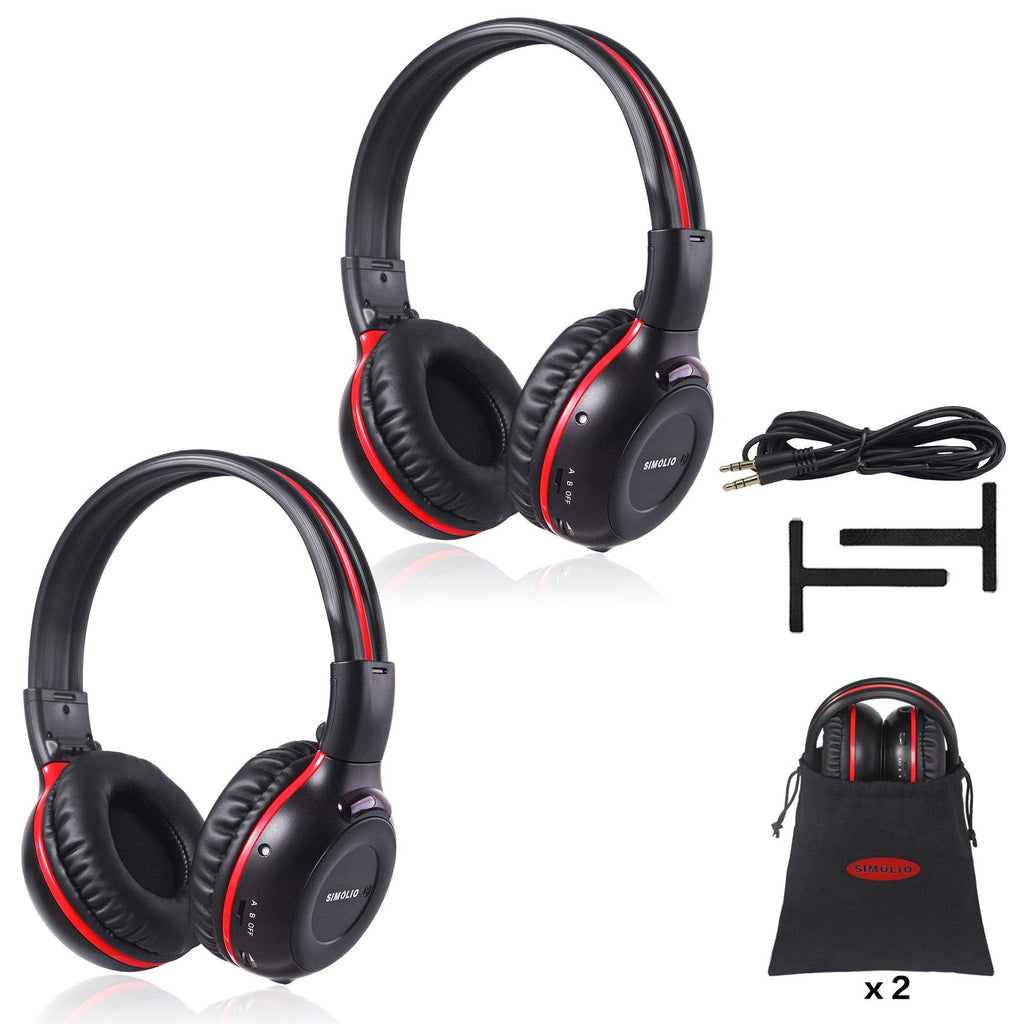 [Australia - AusPower] - SIMOLIO 2 Pack of Wireless Car Headphones, 2 Channel IR Wireless Headphones for Kids, in Car Wireless DVD Headphones with Storage Bag for Universal Rear Entertainment System, Not for 2017+ Pacifica Red 