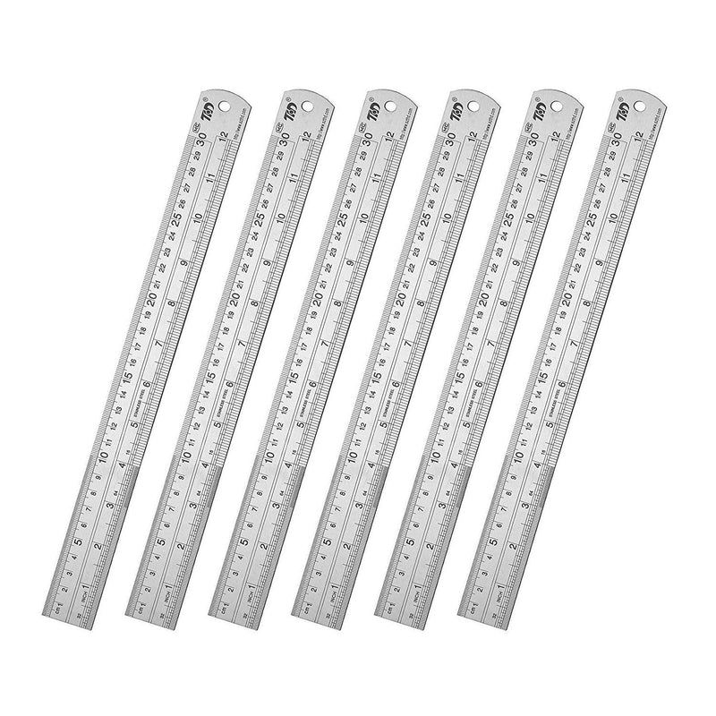 [Australia - AusPower] - ZZTX Classic Ruler 12 Inch Stainless Steel Ruler Straight Edge Metal Rulers for Measuring Tool 6 Pack Set 