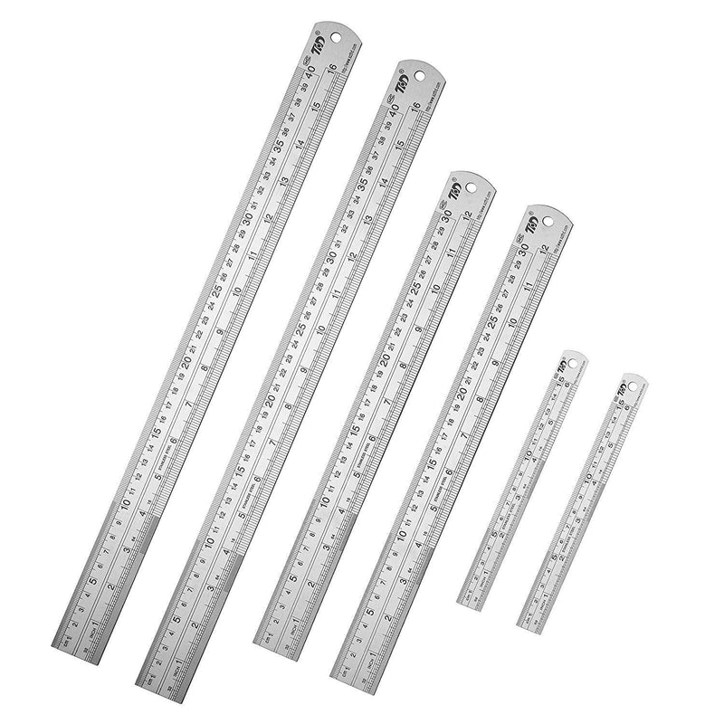 [Australia - AusPower] - ZZTX Metal Ruler Stainless Steel Ruler Straight Edge Measuring Tool 6 Inch +12 Inch + 16 Inch 6 Pack Set 