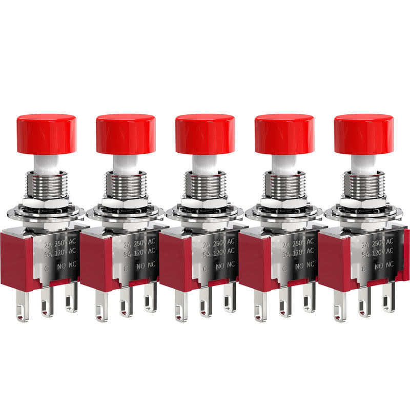 [Australia - AusPower] - DIYhz AC 2A/250V 5A/120V 3 Pin Momentary Push Button Switch NO NC with Red Cap 5Pcs 3P 