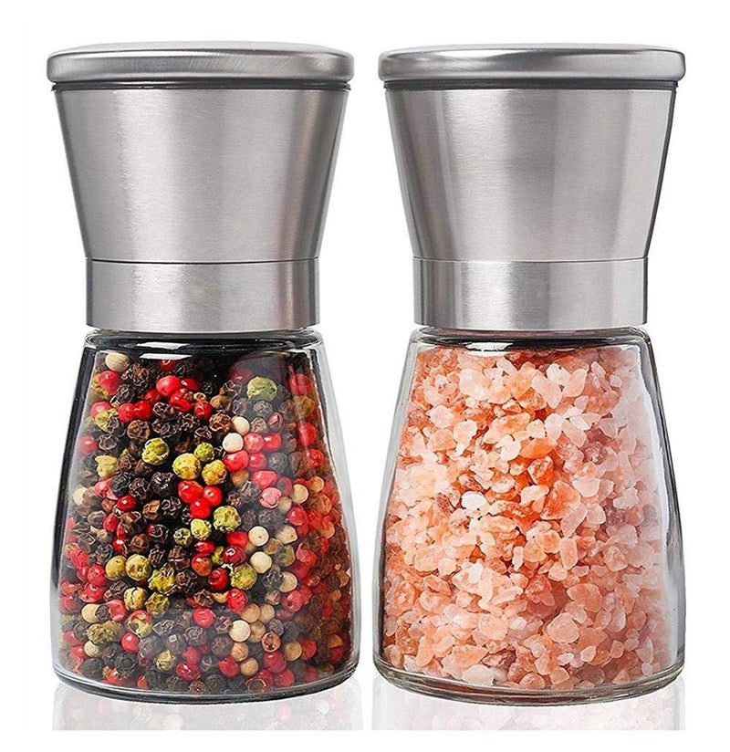 [Australia - AusPower] - Stainless Steel Salt and Pepper Grinder Set of 2, Short Glass Salt and Pepper Shakers with Adjustable Ceramic Rotor 