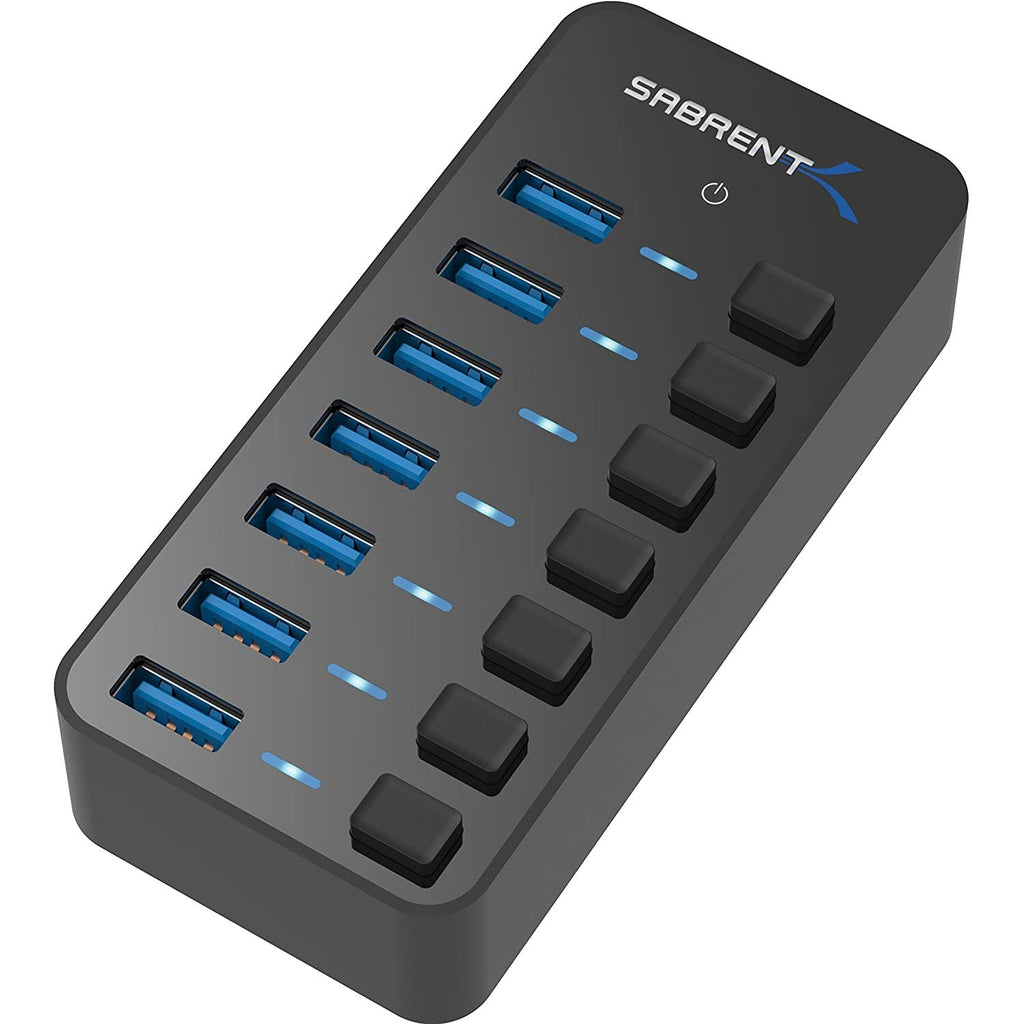 [Australia - AusPower] - SABRENT 36W 7-Port USB 3.0 Hub with Individual Power Switches and LEDs Includes 36W 12V/3A Power Adapter (HB-BUP7) 