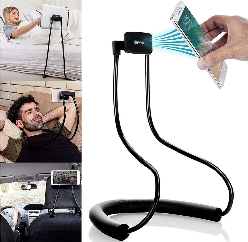 [Australia - AusPower] - GoWith Magnetic Tablet & Cell Phone Holder, Mobile Phone Stand, Lazy Bracket for Table, Bed, Car & Bike, Adjustable Rotating Gooseneck Mount with Flexible, Collapsible and Portable Design 