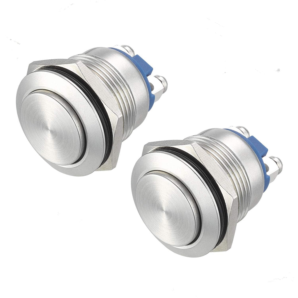 [Australia - AusPower] - (Pack of 2) APIELE 19mm High Round Cap Waterproof Momentary Stainless Steel Metal Push Button Switch High Flush Screw Terminals 250V 5A 1NO SPST Momentary High Round 