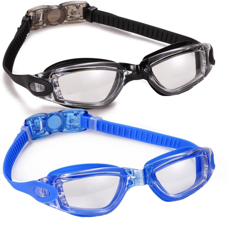 [Australia - AusPower] - Yizerel Swim Goggles, 2 Pack Swimming Goggles for Adult Men Women Youth Kids Child, No Leaking Anti Fog UV 400 Protection Waterproof 180 Degree Clear Vision Triathlon Pool Goggles Black/Blue(clear) 
