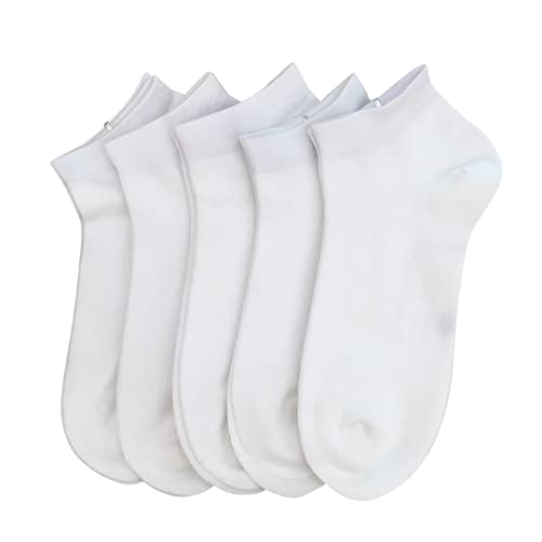 [Australia - AusPower] - Women Bamboo Ankle Socks Ankle Length Thin Sock Odor Resistant Low Cut Sock 5 Pairs White Medium 