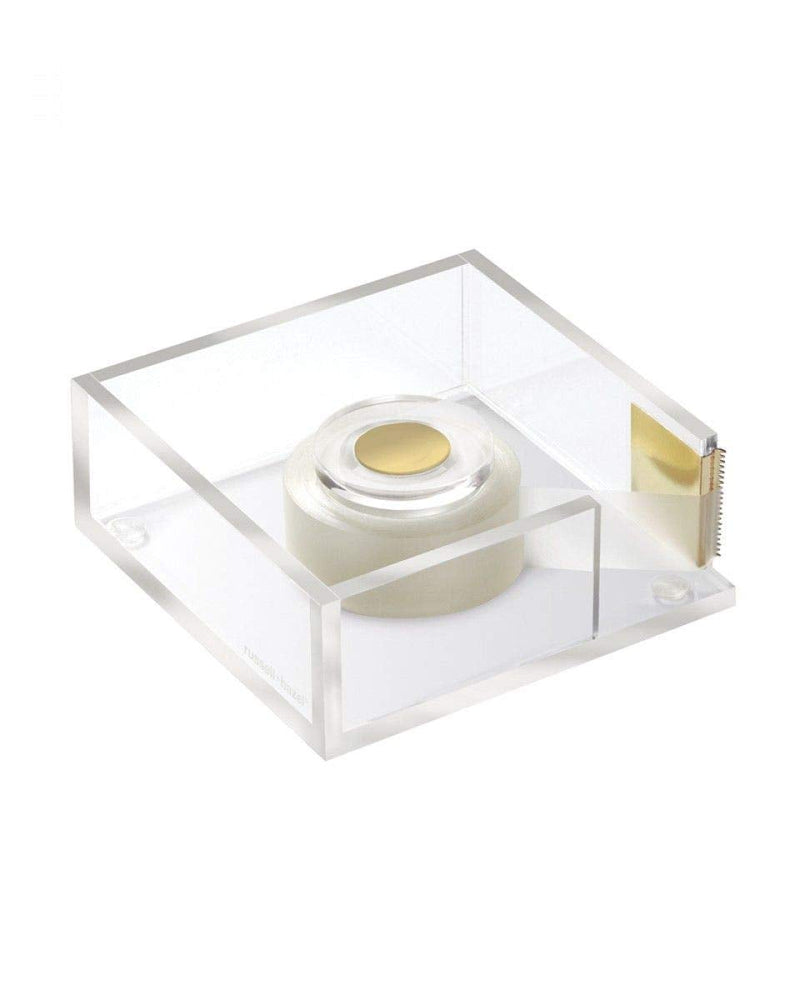 [Australia - AusPower] - russell+hazel Acrylic Bloc Tape Dispenser, Clear, 4” x 4” x 1.5”, Gold, (32025) 