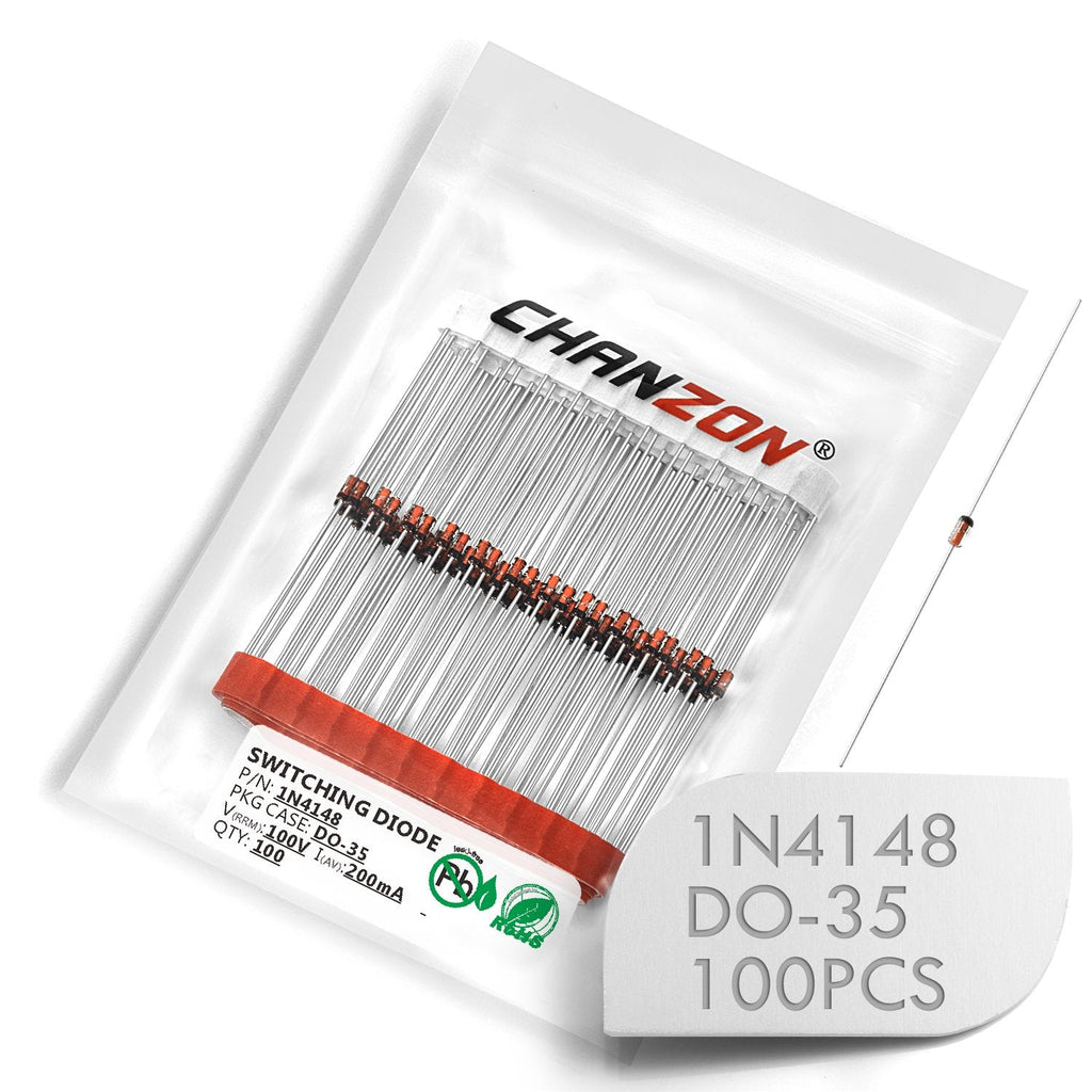 [Australia - AusPower] - (Pack of 100 Pieces) Chanzon 1N4148 Small Signal Fast Switching Diodes High-Speed Axial 200mA 100V DO-35 (DO-204AH) IN4148 4148 200 mA 100 Volt 
