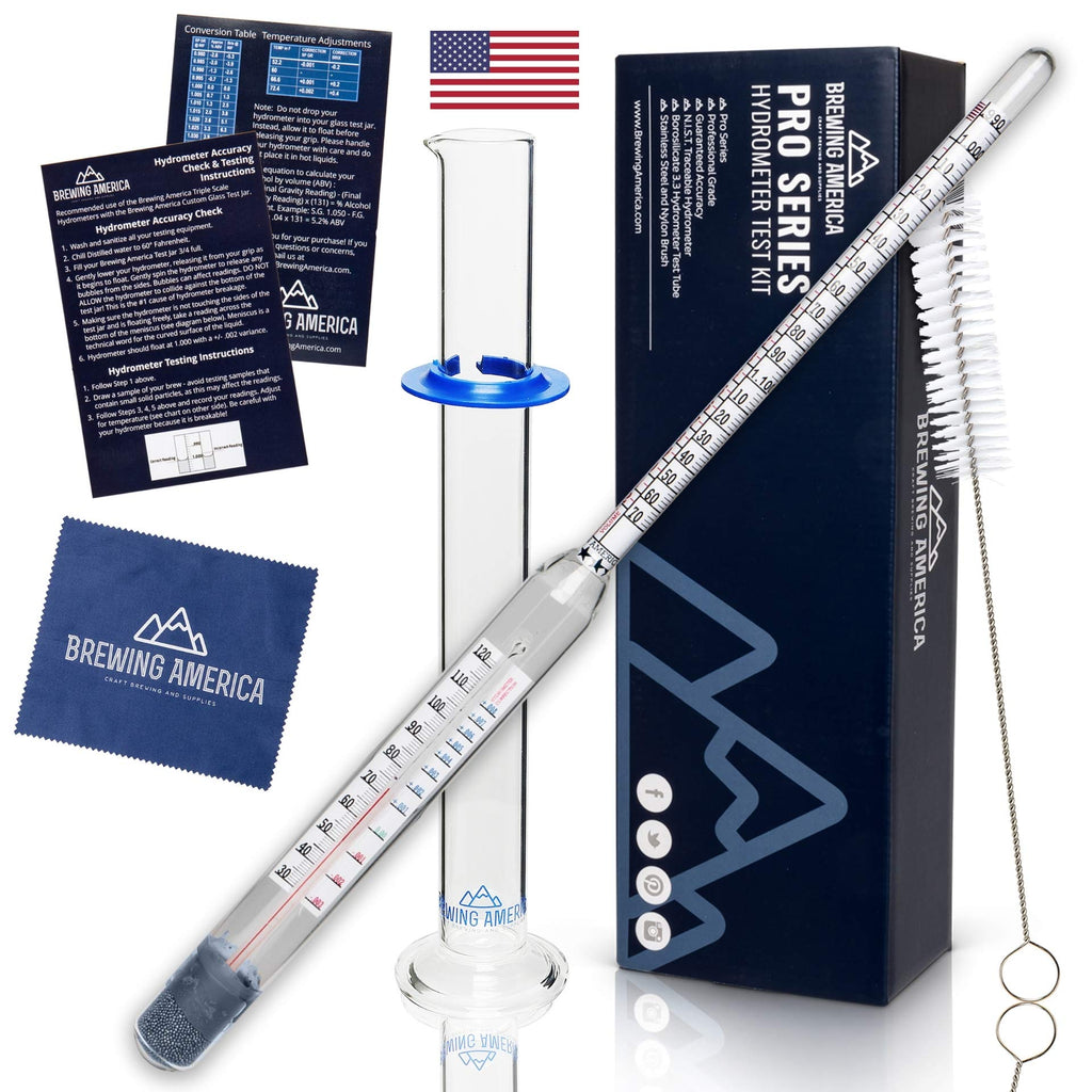 [Australia - AusPower] - Thermo-Hydrometer ABV Tester Triple Scale for BEER/WINE - Pro Series American-made Specific Gravity Hydrometer with Thermometer Temperature Correction, N.I.S.T Traceable (KIT) 