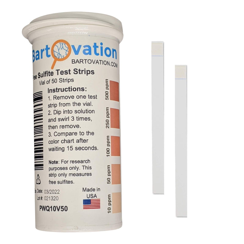 [Australia - AusPower] - Free Sulfite Test Strips, 10-500 ppm [Vial of 50 Plastic Strips] 
