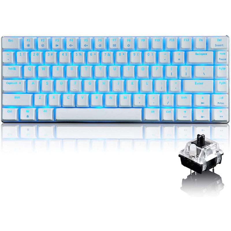 [Australia - AusPower] - LexonElec Wired Gaming Keyboard AK33 Blue LED Backlit 82 Keys USB Mechanical Pro Gamer Keypad for Office Typists Playing Games (Black Switch,White) White 