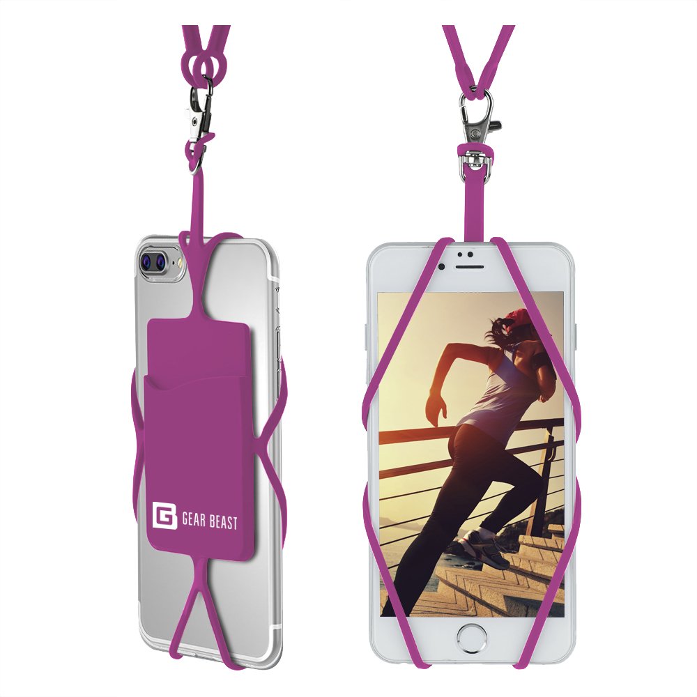 [Australia - AusPower] - Gear Beast Cell Phone Lanyard - Universal Neck Phone Holder w/ Card Pocket and Silicone Neck Strap - Compatible with Most Smartphones, Spring Crocus 
