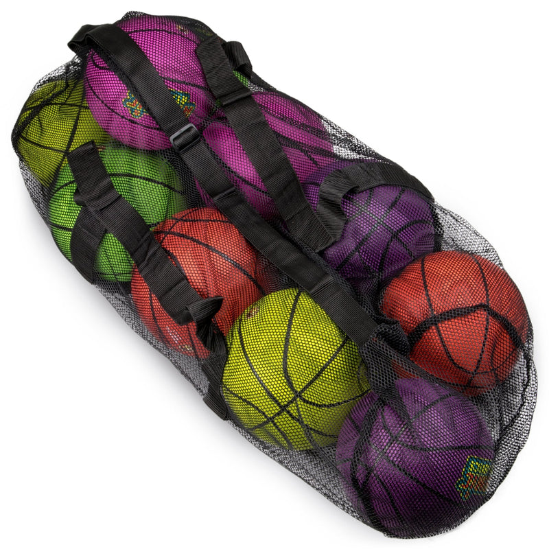 [Australia - AusPower] - Crown Sporting Goods 39" Mesh Sports Ball Bag with Adjustable Shoulder Strap, Oversize Duffle - Great for Carrying Gym Equipment, Jerseys, Laundry Black 