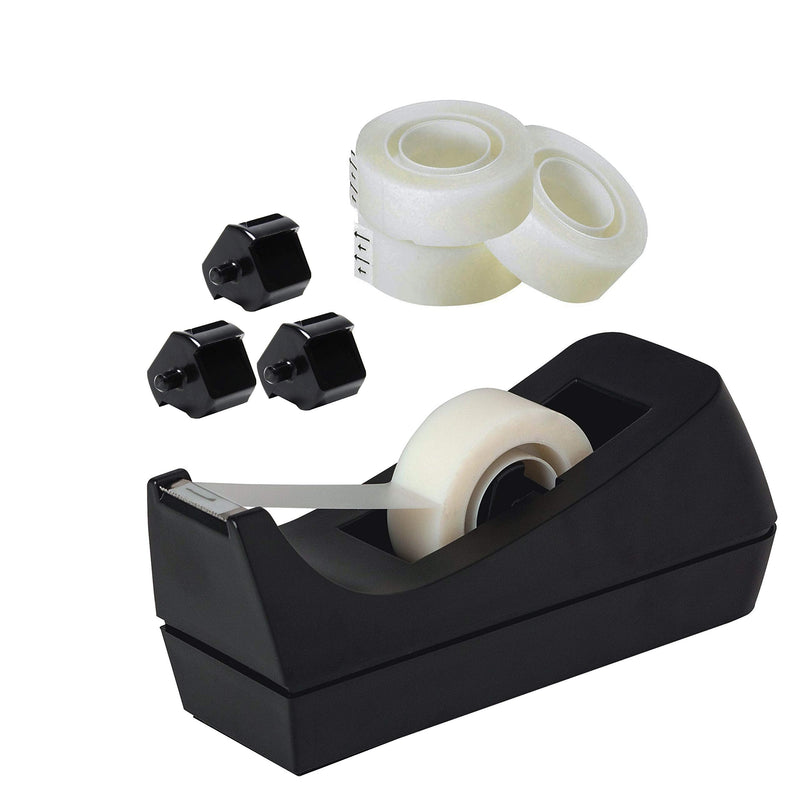 [Australia - AusPower] - Desktop Tape Dispenser Black Non-Skid Base with 3 Premium Rolls Invisible Tape with 2 Extra Tape Dispenser Replacement Core 
