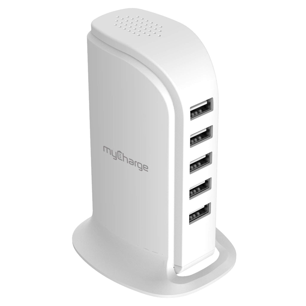 [Australia - AusPower] - myCharge 5 Port USB Charging Station for Multiple Devices - 25W Desktop Tower Stand Family Hub Wall Charger for Apple iPhone 12, iPad/Android for Samsung Galaxy, Tablet, Cell Phone, Accessories 