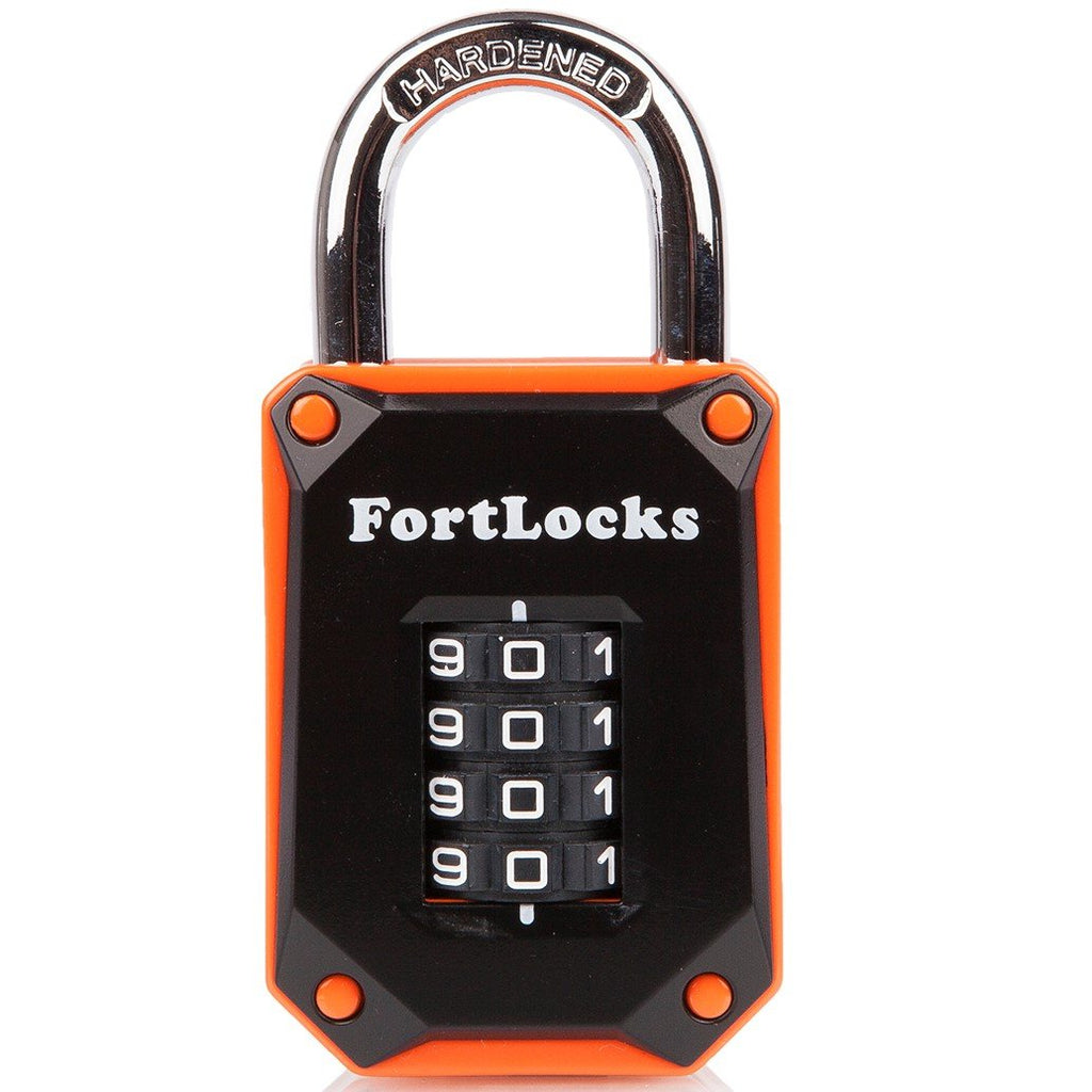 [Australia - AusPower] - FortLocks Gym Locker Lock - 4 Digit, Heavy Duty, Hardened Stainless Steel, Weatherproof and Outdoor Combination Padlock - Easy to Read Numbers - Resettable and Cut Proof Combo Code - 1 Pack Orange 