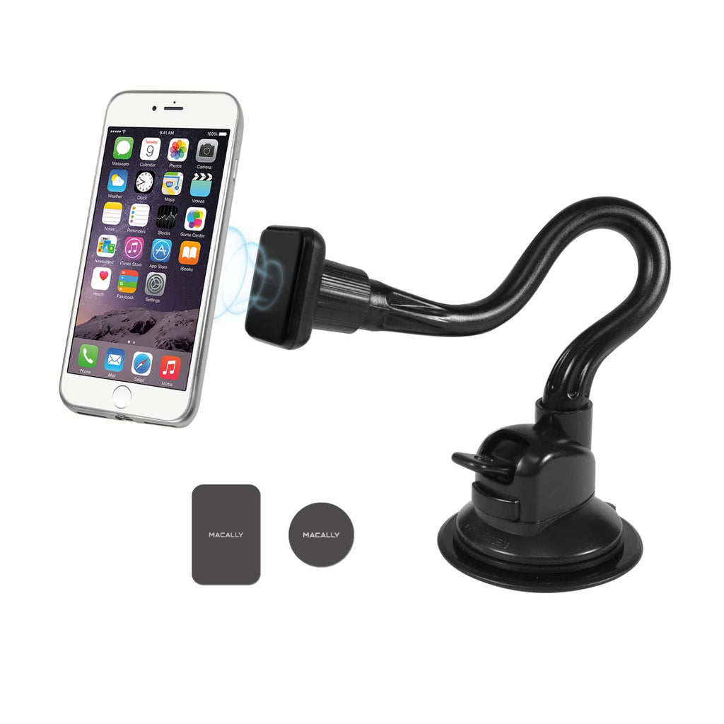 [Australia - AusPower] - Macally Magnetic Phone Car Mount - Windshield Phone Holder for Car with 12" Long Arm, Suction Cup, & Super Strong Magnet for All Smartphones, iPhones, Samsung, etc. - Flexible Car Phone Mount Magnetic Magnetic Windshield 