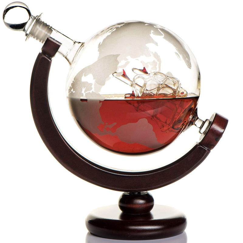[Australia - AusPower] - Whiskey Globe Decanter (28 Ounce) Etched World Globe Decanter Set for Liquor, Bourbon, Vodka in Premium Gift-Box - Home Bar Accessories for Men - for All Kinds of Alcohol Drinks 