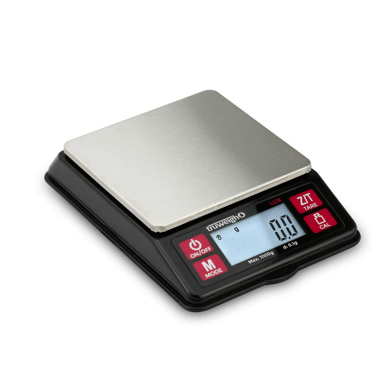 [Australia - AusPower] - Truweigh LUX Digital Mini Scale (1000g x 0.1g, Black/Red) - Digital Kitchen Scale - Digital Travel Scale - Portable Food Scale - Meal Prep Weight Scale - Digital Gram Scale - Coffee Scale 1000g x 0.1g 