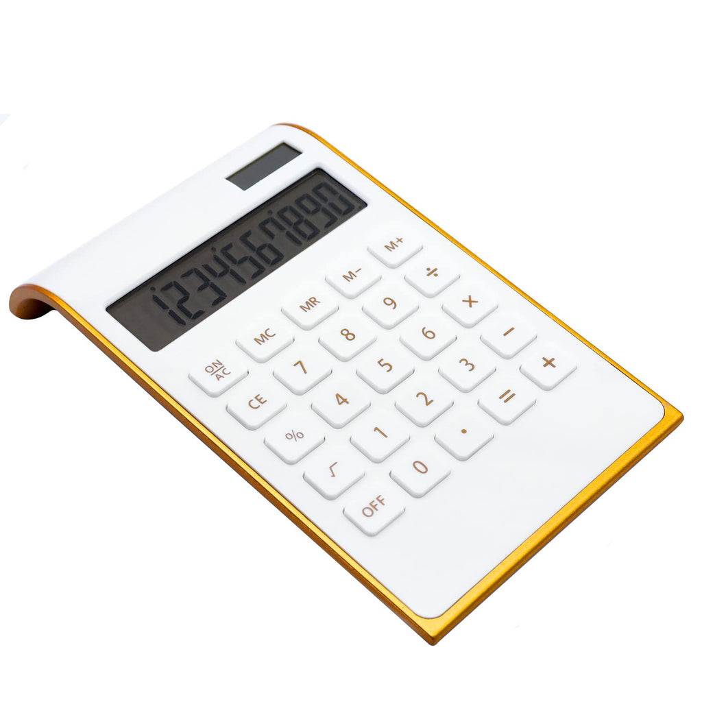 [Australia - AusPower] - Calculator, 10 Digits Solar Battery Basic, Dual Powered Desktop Calculator, Tilted LCD Display, Inclined Design Slim Desk Calculator by Sportsvoutdoors (White) White 