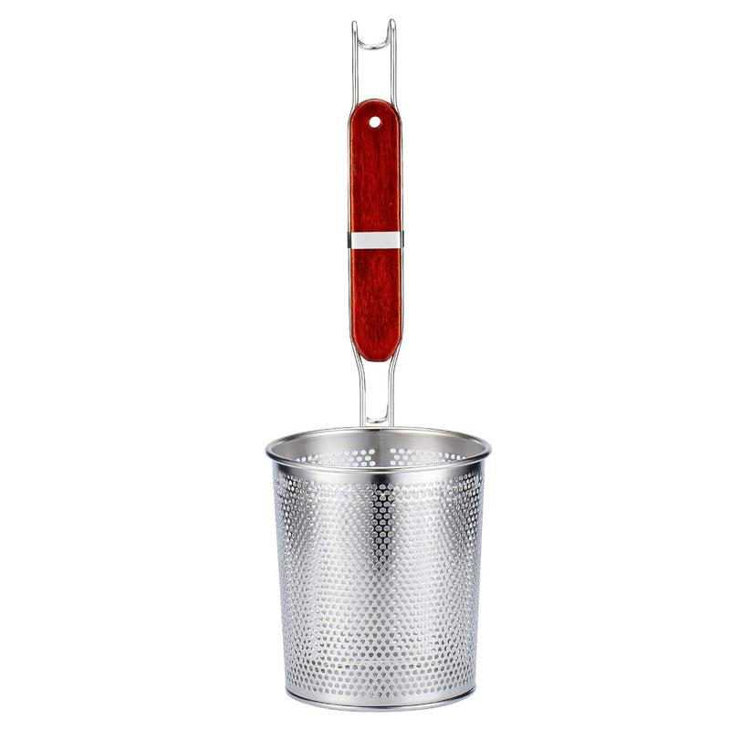 [Australia - AusPower] - Tenta Kitchen Micro-Perforated Stainless Steel Pasta Basket Mesh Spider Food Dumpling Noodle Strainer,Fine Mesh Skimmer Kitchen Fine Sieve Mesh Strainer with Wooden Handle (Strainer, 14cm) DIA 14CM 