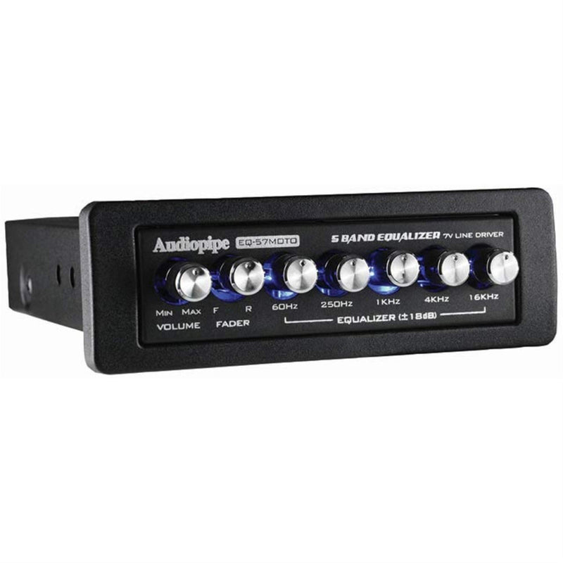 [Australia - AusPower] - AudioPipe EQ-57MOTO 5 Band 7 Volt Line Driver Car Audio Graphic Equalizer with Universal Half-Din Chassis and Adjustable Knobs, Black 