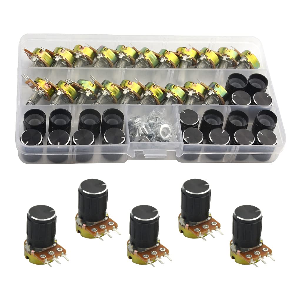 [Australia - AusPower] - WMYCONGCONG 20 PCS B10K 10K Ohm Knurled Shaft Linear Rotary Taper Potentiometer with Black Knob(WH148) Kit 