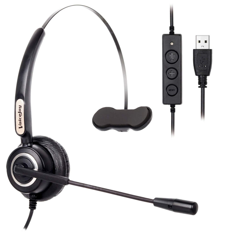 [Australia - AusPower] - VoiceJoy Call Center Noise Cancelling Corded Monaural Headset Headphone with Mic Microphone with USB Plug for Computer and Laptop, Volume Control and Mute Switch,Additional 1 Piece Ear Pad 