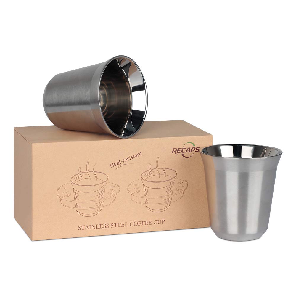 [Australia - AusPower] - 170ml 304 Stainless Steel Espresso Cups Set - 2 Pack Double Wall Stainless Steel Demitasse Cups 5.7oz By RECAPS 