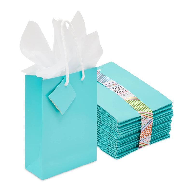 [Australia - AusPower] - Small Teal Party Favor Gift Bags with Handles, Tissue Paper (5.5 x 7.9 In, 20 Pack) 