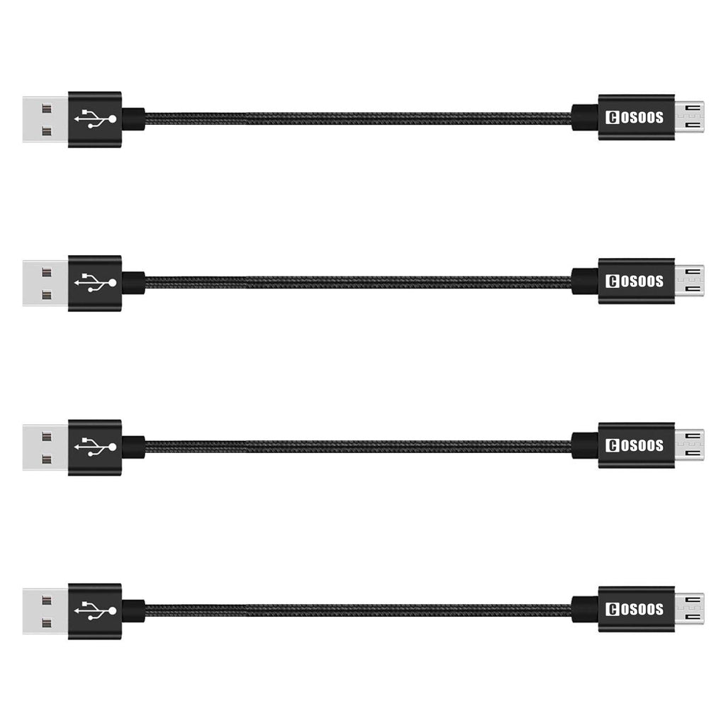 [Australia - AusPower] - 4 Short USB Micro Cables(9in/23cm) COSOOS Nylon Braided Charge & Sync Power Cord for Samsung Galaxy S7 Edge/ S6/ S5/ S4, Note 5/4/ 3, USB Charging Station, MP3, headlamp, Android Device Black 9in/23cm 
